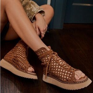 Free People Luca Laceup Sandals Tan Size 8.5